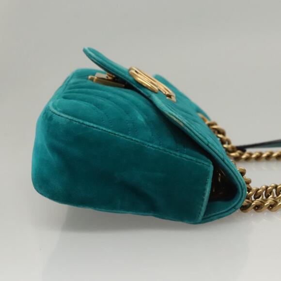 GUCCI GG Marmont Chain Shoulder Bag Velor Turquoise Blue Gold - Picture 4 of 16